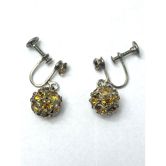Vintage Yellow Rhinestone Drop Earrings - image 2
