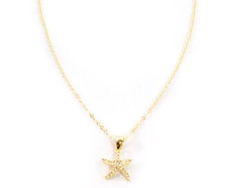 Nouveau collier pendentif chaîne en or étoile de mer strass