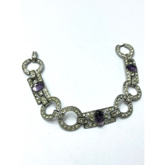 Art Deco Purple Glass Rhinestone Estate Bracelet - image 4