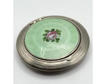 Esmalte Guilloche verde art déco Estate compacto com flores