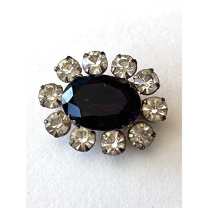 Estate Glass Rhinestone Purple Brooch Pin