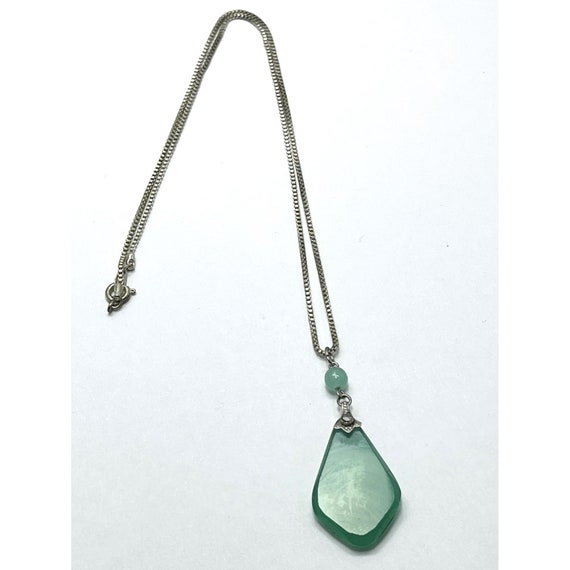 Vintage Green Glass Pendant Necklace - image 6