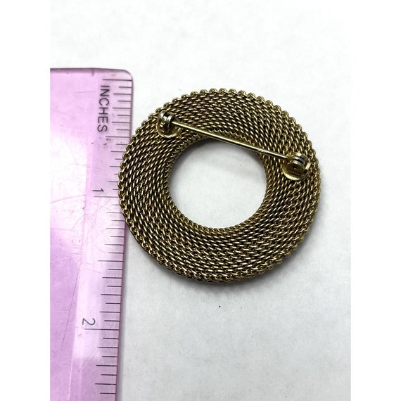 Vintage Gold Mesh Heart Rhinestone Brooch Pin - image 4