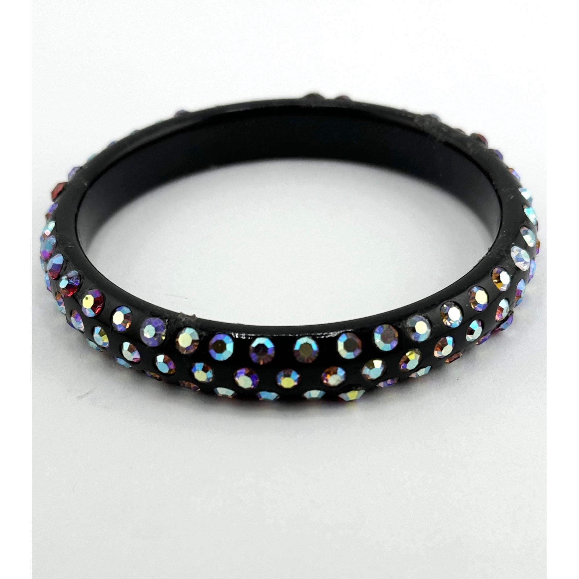 Vintage Black Rhinestone Bangle Bracelet - Etsy