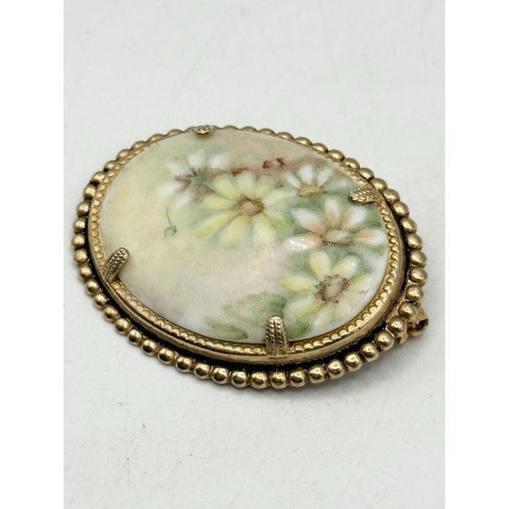 Vintage Minona Weaver Floral Portrait Brooch Pin - image 1