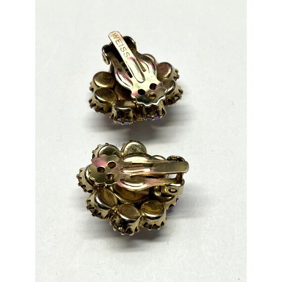 Vintage Weiss Pink Rhinestone Flower Earrings - image 5