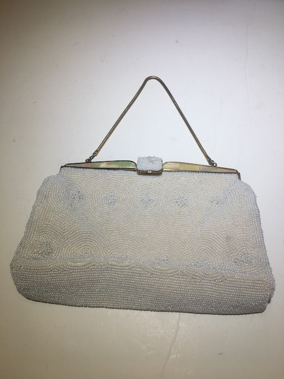 vintage white beaded Abalone Shell Purse handbag p