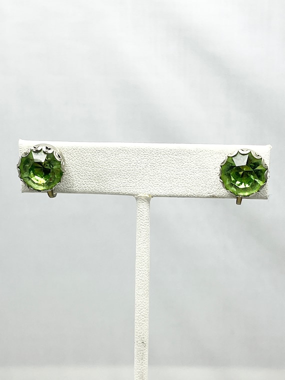 Vintage Green Rhinestone Stud Earrings - image 3