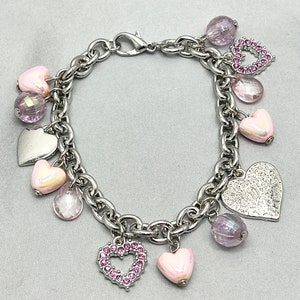 vintage Pink Strass Heart Charm Bracelet image 4