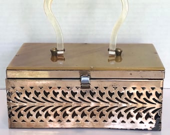 Vintage acrylic lucite and metal box bag purse