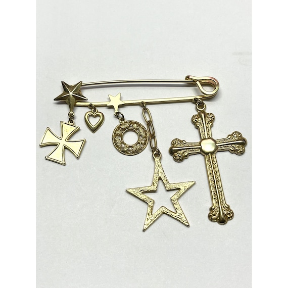 Safety pin brooch with charms best sale