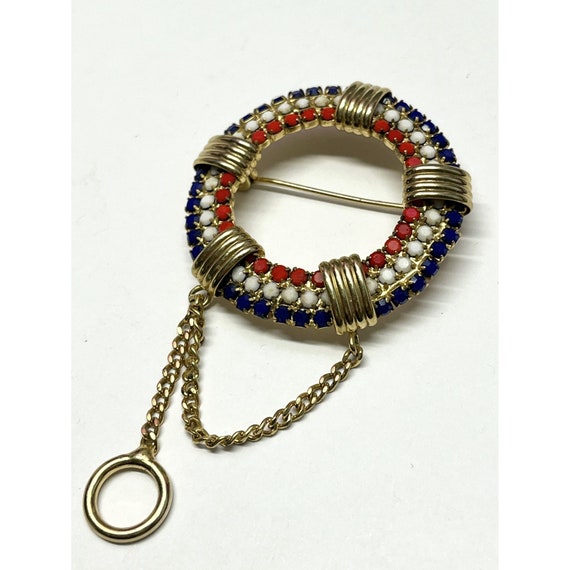 Vintage red white and blue nautical pin brooch - image 3