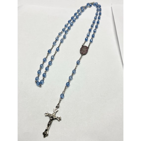 Vintage blue crystal rosary necklace - image 1