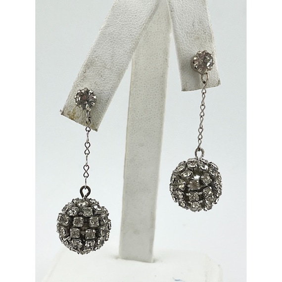 Vintage drop dangle rhinestone ball earrings - image 1