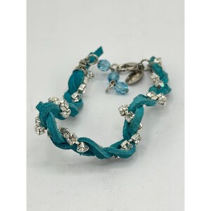 Vintage blue suede rhinestone braided bracelet