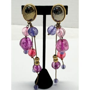 Vintage pink and purple beaded earrings