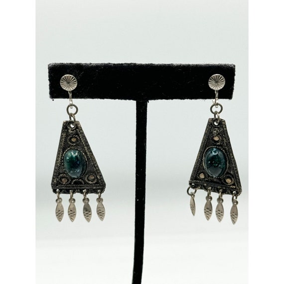 Vintage Made in Israel Green Stone Earrings - image 1