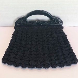 Celluloid Floral Crocheted Needlework Vintage Purse Handbag Bag
