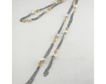 Pearl and crystal vintage chain lariat necklace