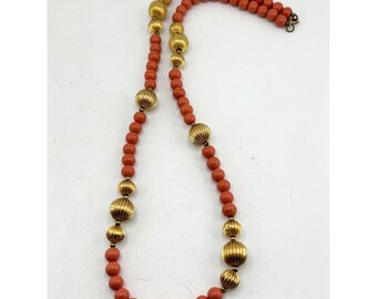 Vintage orange gold beaded necklace