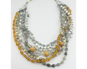 Vintage glass multi chain beaded collar necklace