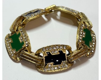 Vintage rhinestone enamel brushed gold panel bracelet