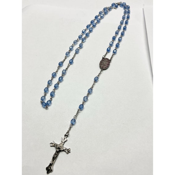 Vintage blue crystal rosary necklace - image 2