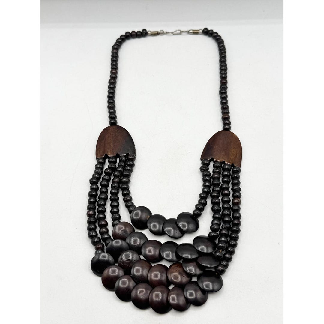 ヴィンテージウッドビーズマルチストランドカラーネックレス - Etsy 日本