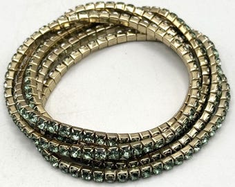 Vintage groene strass-armbandenset met vijf strengen strassteentjes