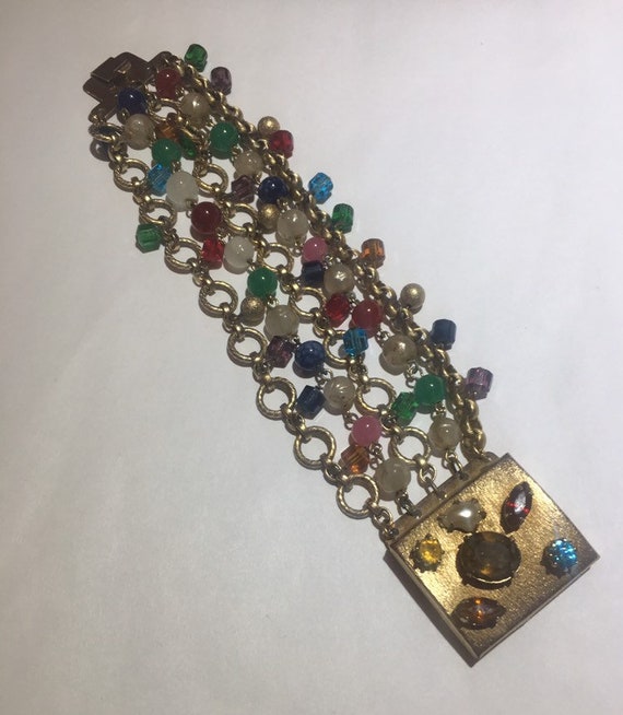 Vintage Czech beaded gold jeweled clasp Bracelet - image 1