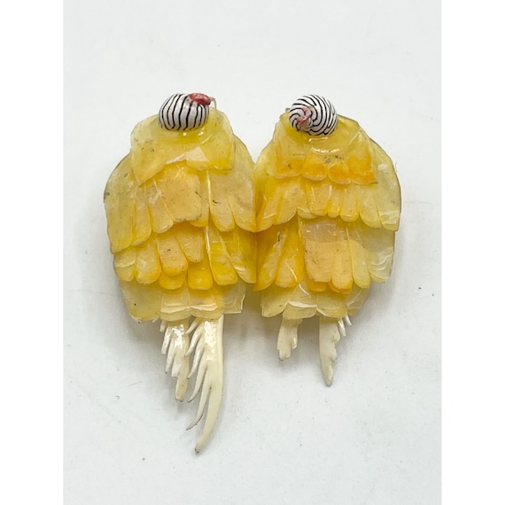 Vintage Sea Shell Love Birds Brooch Pin - image 1