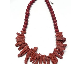 Collier Ras Du Cou Vintage En Corail Naturel Rouge - Boules Non Traitées - Neuf Sans Emballage