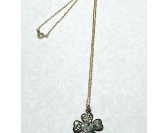 Vintage Green Enamel Clover Necklace
