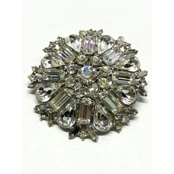 Vintage rhinestone flower brooch pin - image 1