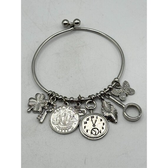 Multi charm bangle silver bracelet - image 2