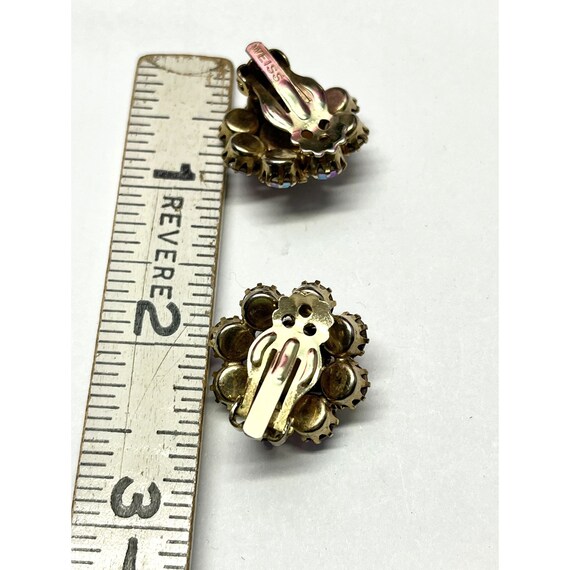 Vintage Weiss Pink Rhinestone Flower Earrings - image 4