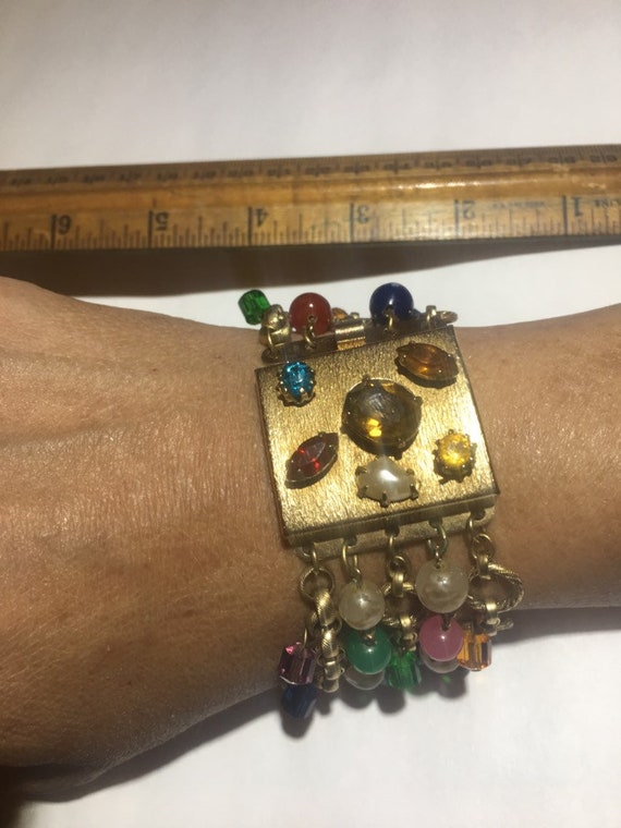 Vintage Czech beaded gold jeweled clasp Bracelet - image 4