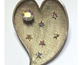 Vintage Signed Kramer New York Heart Star Rhinestone Brooch Pin