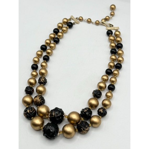 Vintage Japan black and gold beaded two strand ne… - image 2