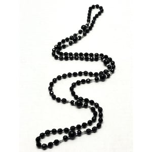 Vintage black beaded glass long necklace