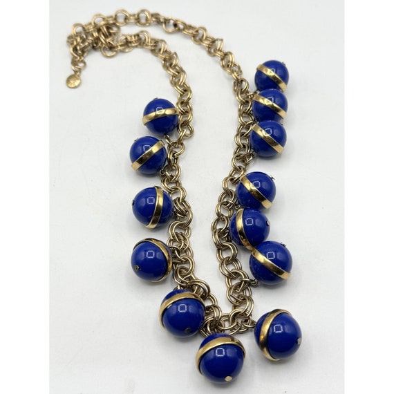 J Crew Blue Charm Gold Chain Necklace - image 1