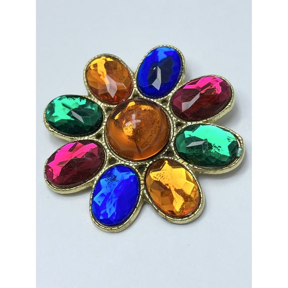 Vintage Jeweled Flower Brooch Pin - image 3