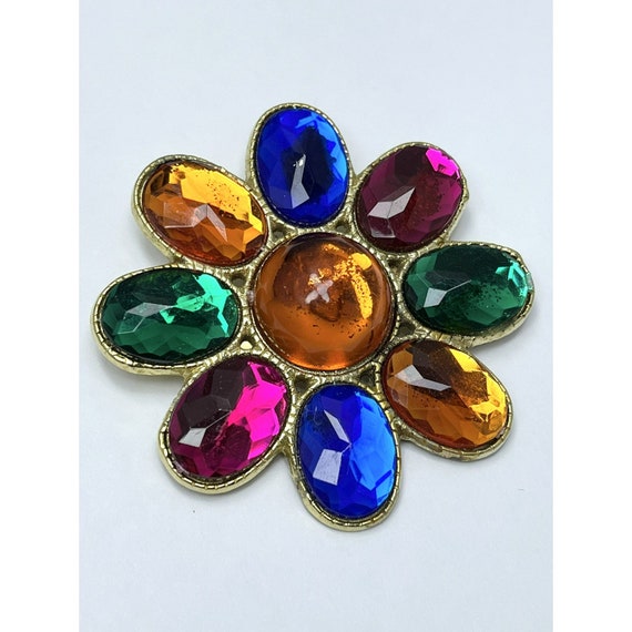 Vintage Jeweled Flower Brooch Pin - image 2