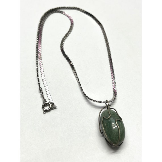 Vintage green stone silver necklace - image 1