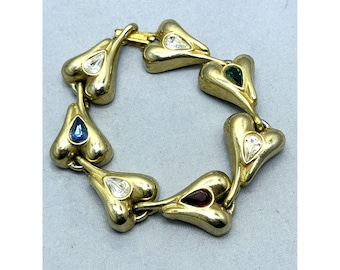 vintage Gold Tone Strass Heart Bracelet