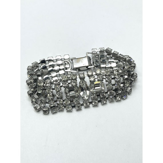 Vintage Rhinestone Silver Bracelet - image 3
