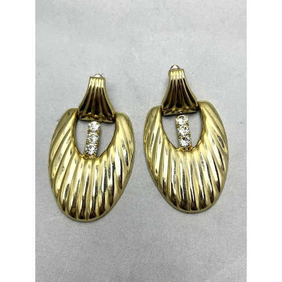 Vintage Rhinestone Dangle Gold Earrings - image 1