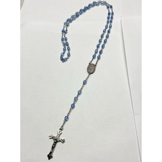 Vintage blue crystal rosary necklace - image 4