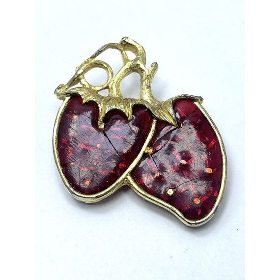 Vintage Red Strawberry Fruit Brooch Pin - image 1