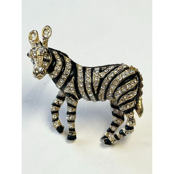 Vintage Rhinestone Enamel Zebra Brooch Pin - image 3